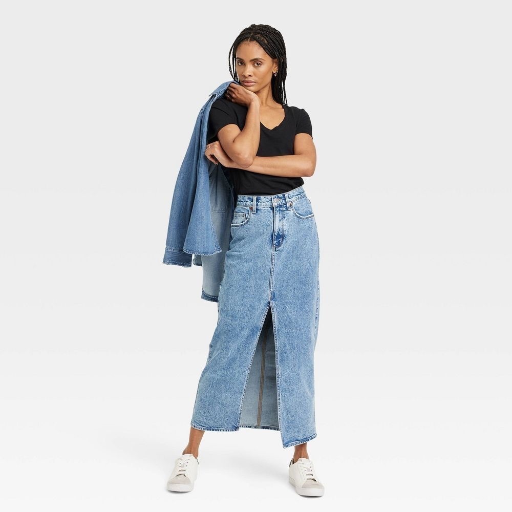 Women's Blue Maxi Denim Skirt